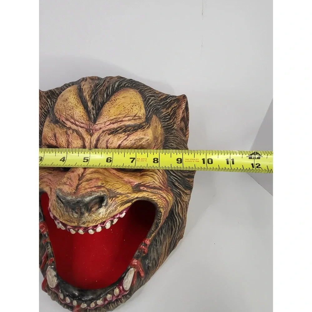 Werewolf Head Candy Bowl Halloween Horror Prop Resin Monster Decor Brown Red
